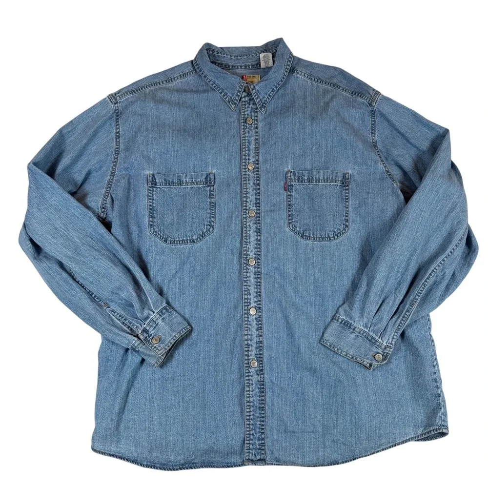 Vtg Levis Red Tab Denim Button Down Shirt Mens XL Blue Long Sleeve Workwear